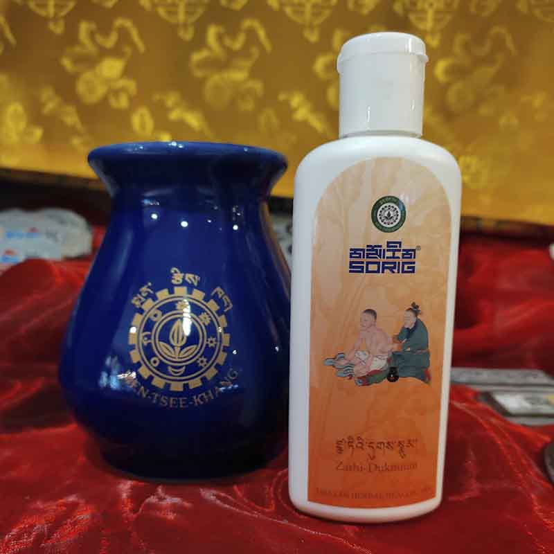 Aceite de masaje Sorig + Quemador de aceite Men-Tsee-Khang - Tienda Budista