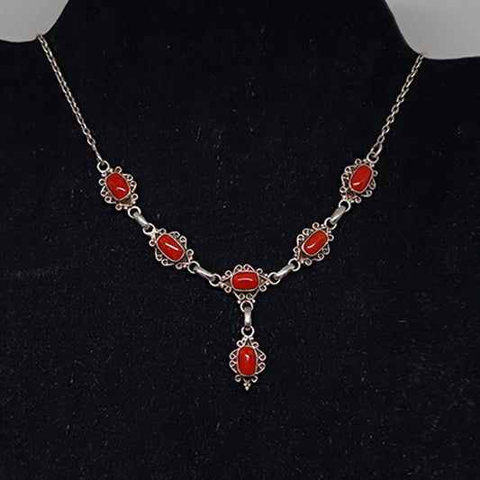 Gargantilla plata y coral - Tienda Budista