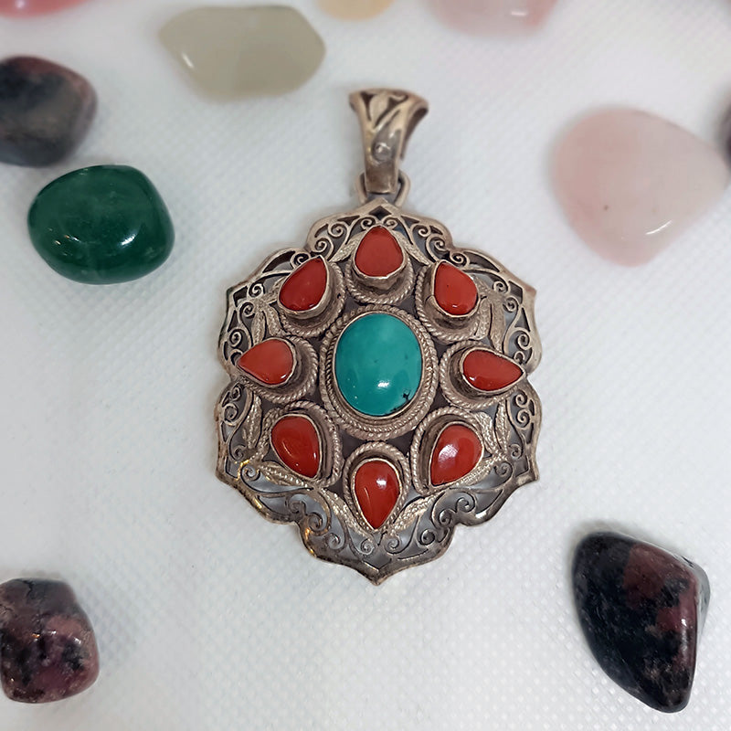 Colgante Flor de coral y turquesa - Tienda Budista