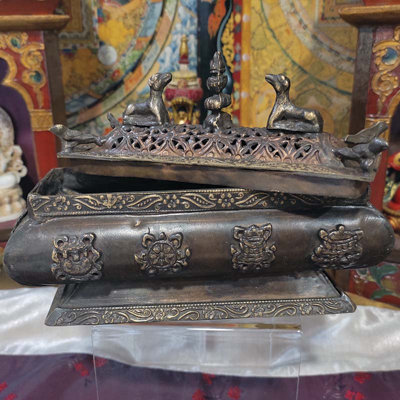 Incensario de bronce tapa ciervos - Tienda Budista