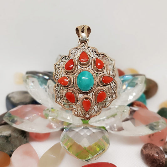 Colgante Flor de coral y turquesa - Tienda Budista